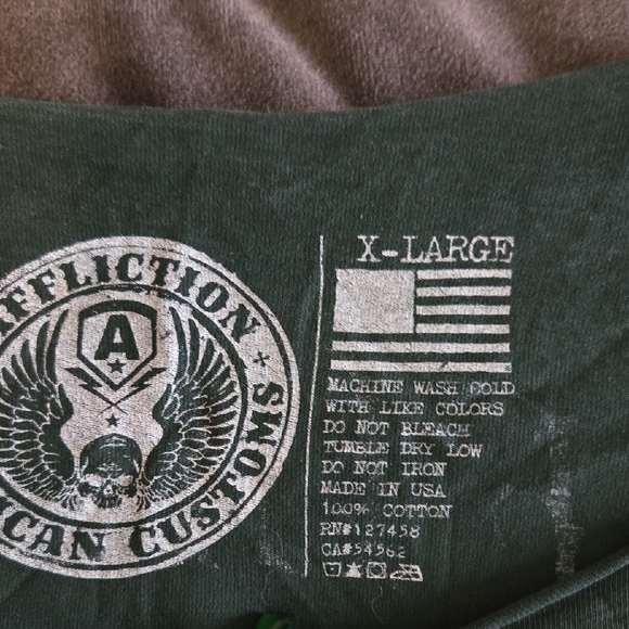 Affliction Dark Green Tee with Yellow Graphic - Picture 2 of 5
